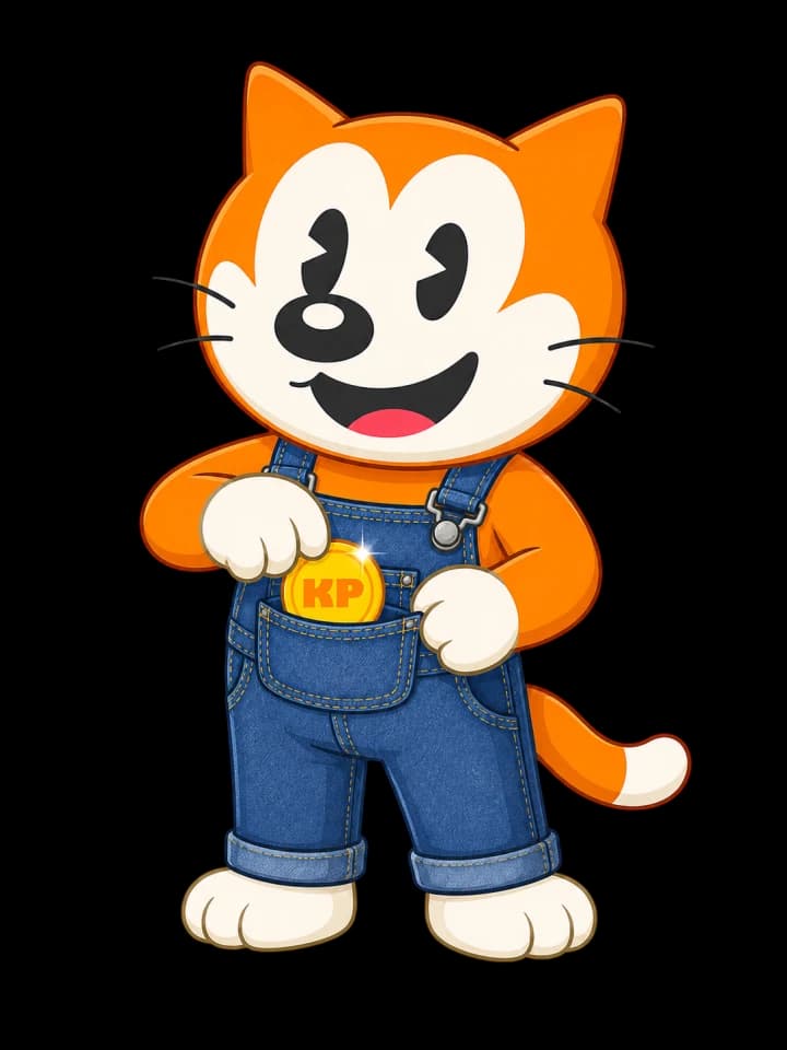 KP in overalls holding a KP Coin, representing stronger money habits