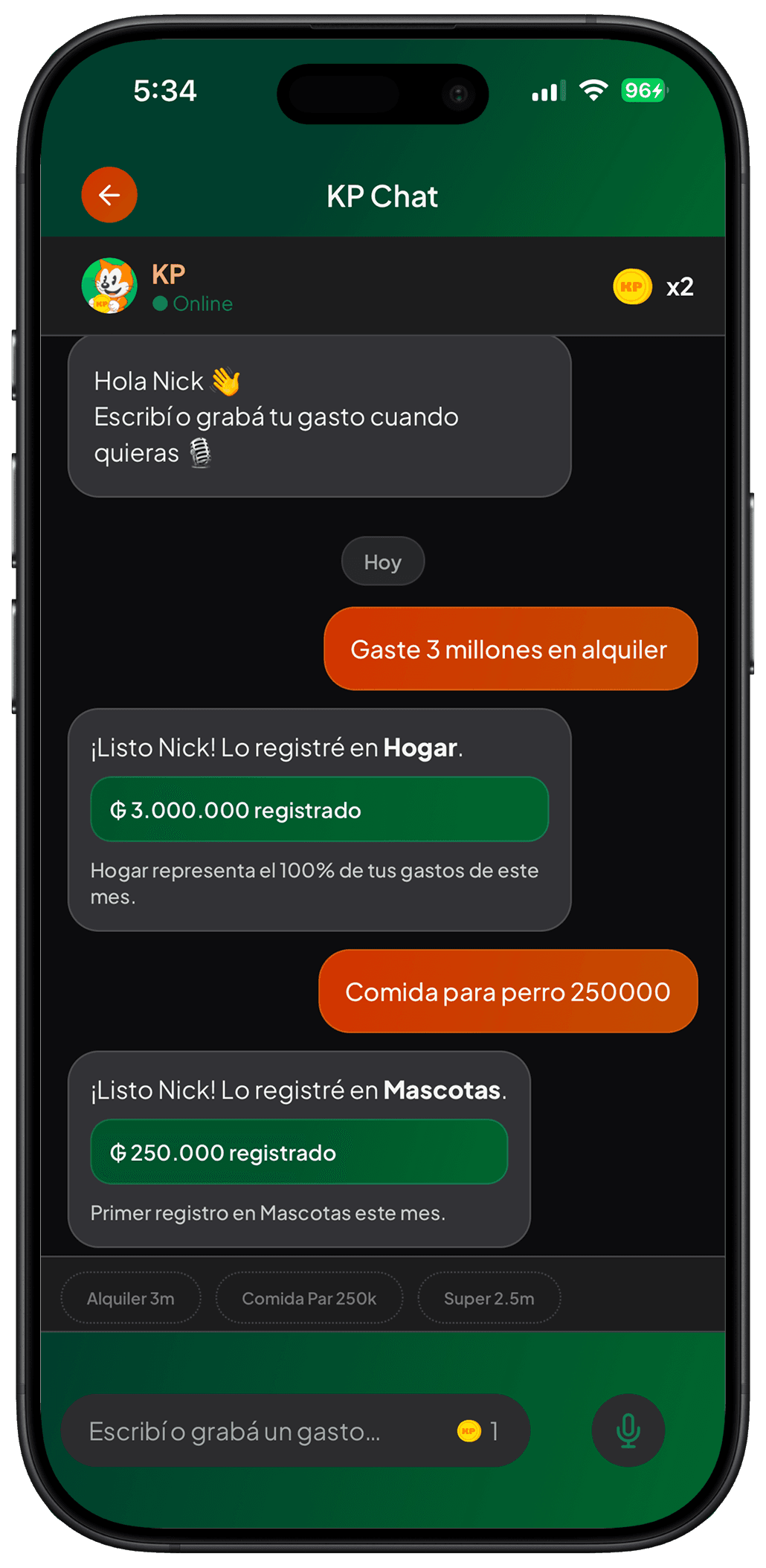 Pantalla de chat de KP