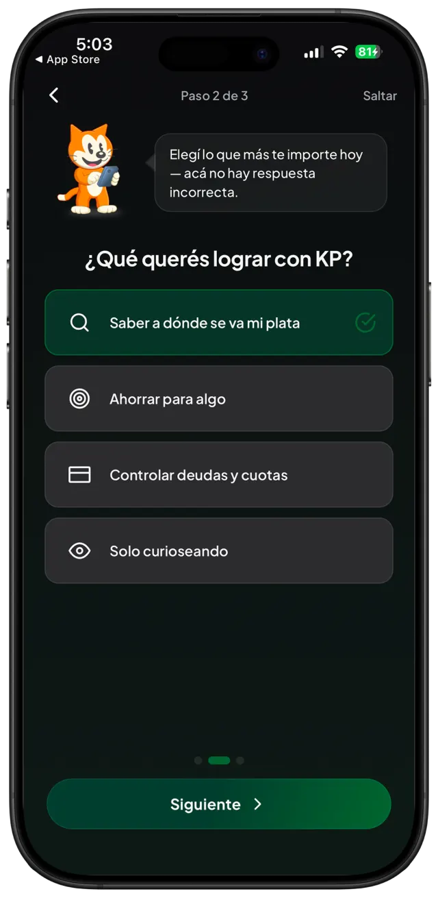 Onboarding de objetivo financiero en KP