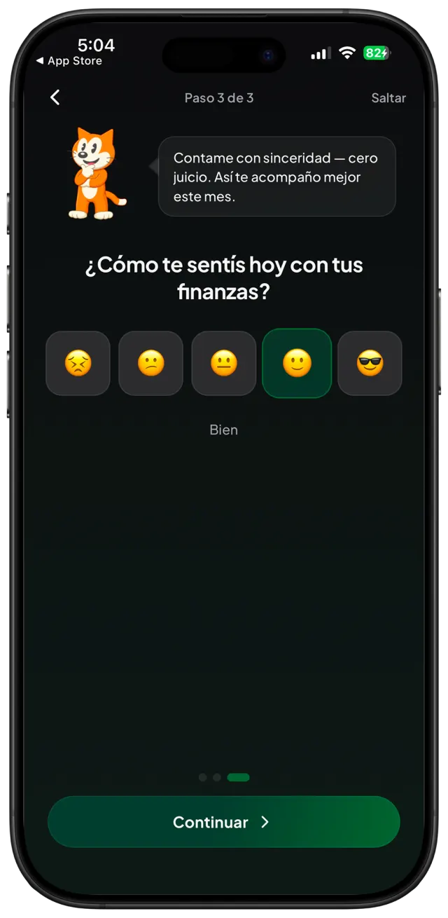 Pantalla de estado financiero de KP