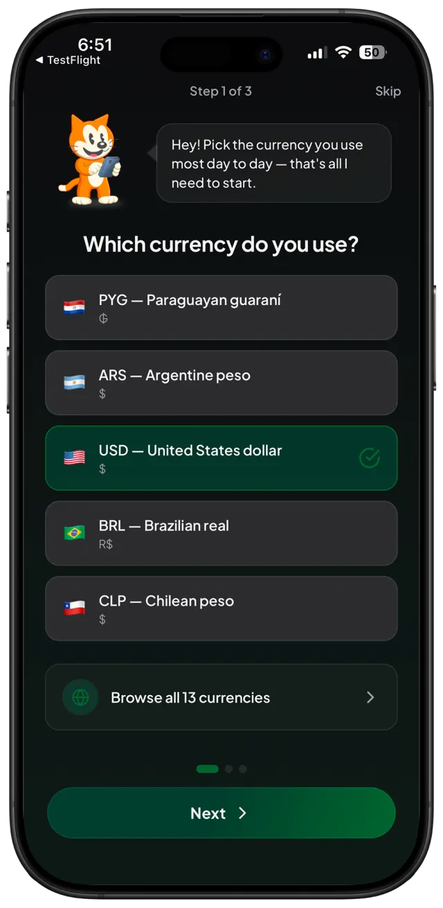 KP currency selection screen