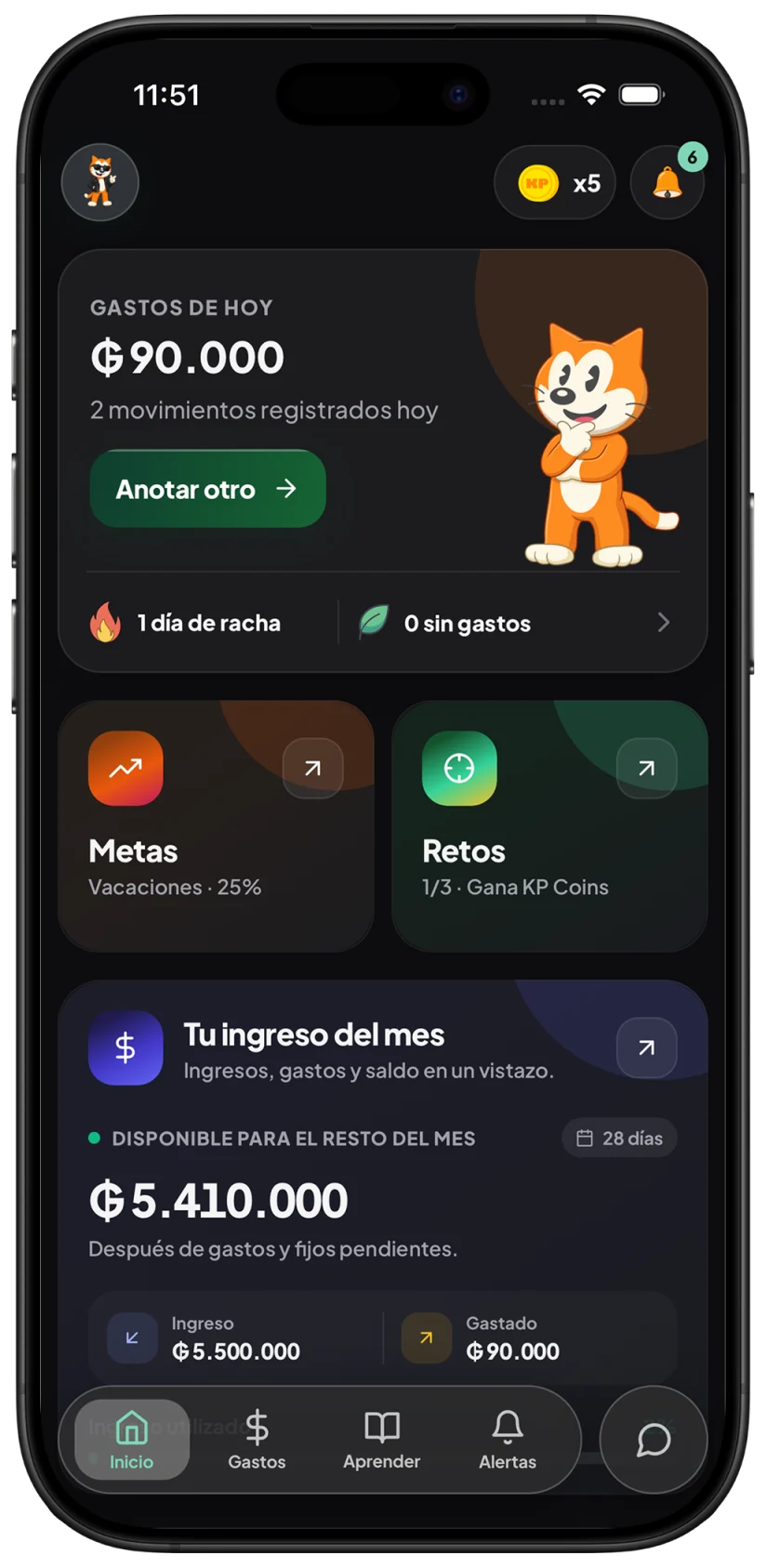 Inicio de KP configurado en guaraníes para controlar gastos en Paraguay